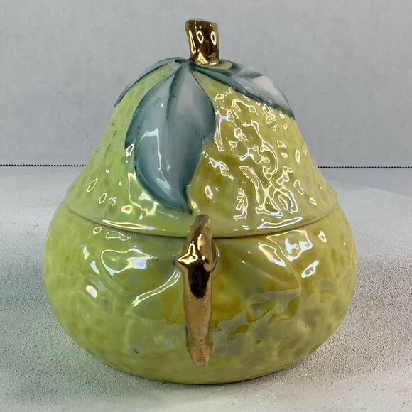 Vintage Luster Glaze Lemon Reamer Pitcher Yellow/Green/Gold Accents 3 PCS - Picture 5 of 13